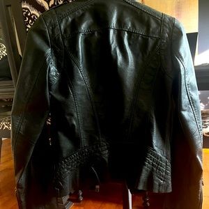 Vintage genuine leather biker jacket barely worn. dark green with silky inside.